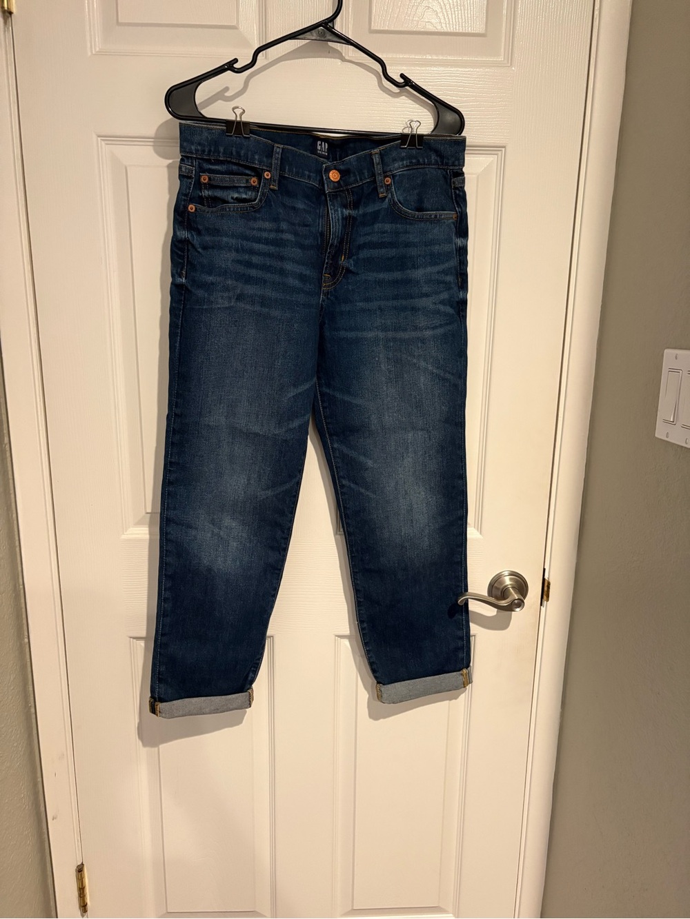 GAP Medium-Dark Blue Girlfriend Jeans with Rolled Hem